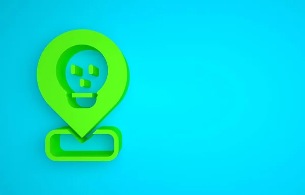 Green Radioactive in location icon isolated on blue background. Radioactive toxic symbol. Radiation Hazard sign. Minimalism concept. 3D render illustration.