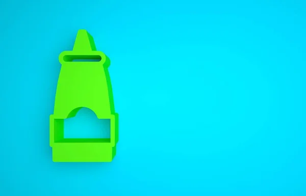 Green Sauce bottle icon isolated on blue background. Ketchup, mustard and mayonnaise bottles with sauce for fast food. Minimalism concept. 3D render illustration.