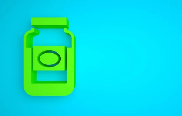 Green Jam jar icon isolated on blue background. Minimalism concept. 3D render illustration.