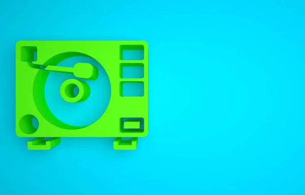 Green Vinyl player with a vinyl disk icon isolated on blue background. Minimalism concept. 3D render illustration.