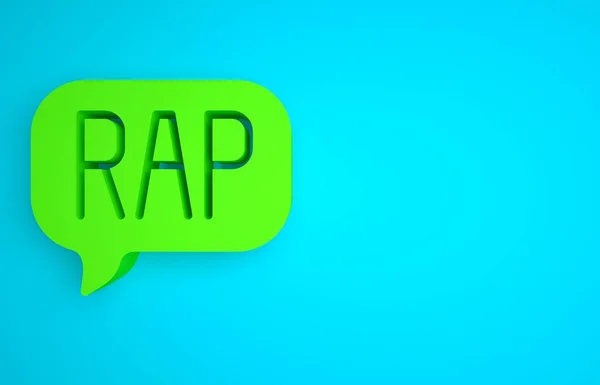 Green Rap music icon isolated on blue background. Minimalism concept. 3D render illustration.