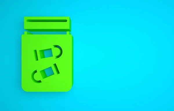 Green Evidence bag with bullet icon isolated on blue background. Minimalism concept. 3D render illustration.