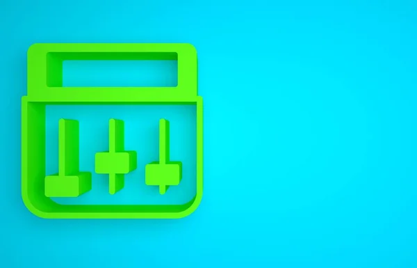 Green Drum machine music producer equipment icon isolated on blue background. Minimalism concept. 3D render illustration.