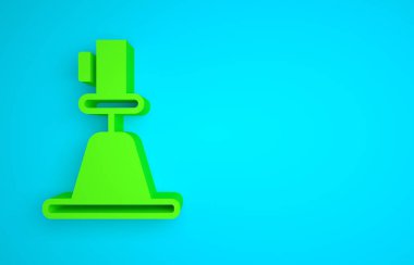 Green Tacheometer, theodolite icon isolated on blue background. Geological survey, engineering equipment for measurement and research. Minimalism concept. 3D render illustration.
