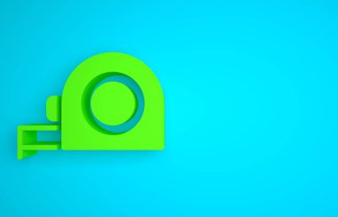 Green Roulette construction icon isolated on blue background. Tape measure symbol. Minimalism concept. 3D render illustration.
