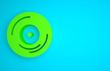 Green Vinyl disk icon isolated on blue background. Minimalism concept. 3D render illustration.