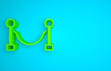 Green Rope barrier icon isolated on blue background. VIP event, luxury celebration. Celebrity party entrance. Minimalism concept. 3D render illustration.