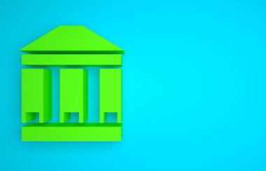 Green Museum building icon isolated on blue background. Minimalism concept. 3D render illustration.