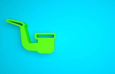 Green Smoking pipe with smoke icon isolated on blue background. Tobacco pipe. Minimalism concept. 3D render illustration.