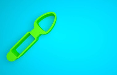 Green Silver spoon icon isolated on blue background. Cooking utensil. Cutlery sign. Minimalism concept. 3D render illustration.
