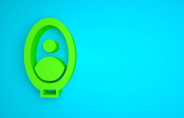 Green Portrait picture in museum icon isolated on blue background. Minimalism concept. 3D render illustration.