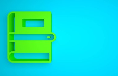 Green Book icon isolated on blue background. Minimalism concept. 3D render illustration.