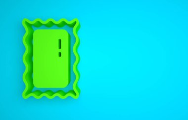 Green Big full length mirror for bedroom, shops, backstage icon isolated on blue background. Minimalism concept. 3D render illustration.