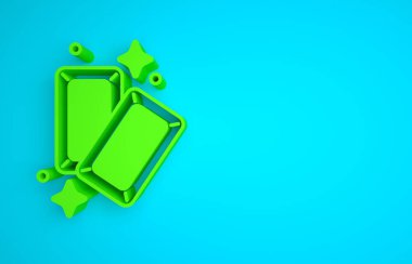 Green Gold bars icon isolated on blue background. Banking business concept. Minimalism concept. 3D render illustration.