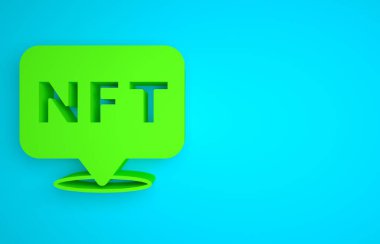 Green NFT Digital crypto art icon isolated on blue background. Non fungible token. Minimalism concept. 3D render illustration.
