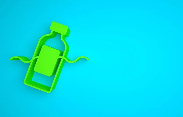 Green The problem of pollution of the ocean icon isolated on blue background. The garbage, plastic, bags on the sea. Minimalism concept. 3D render illustration.