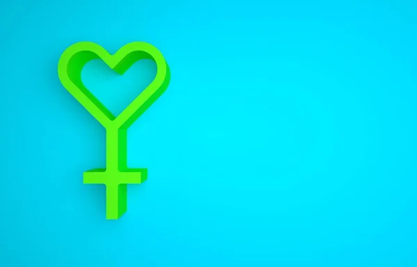 Green Female gender symbol icon isolated on blue background. Venus symbol. The symbol for a female organism or woman. Minimalism concept. 3D render illustration.