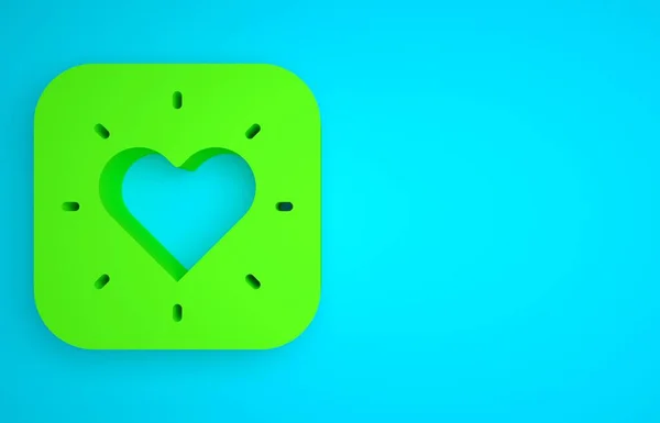 Green Heart icon isolated on blue background. Romantic symbol linked, join, passion and wedding. Happy Valentines day. Minimalism concept. 3D render illustration.