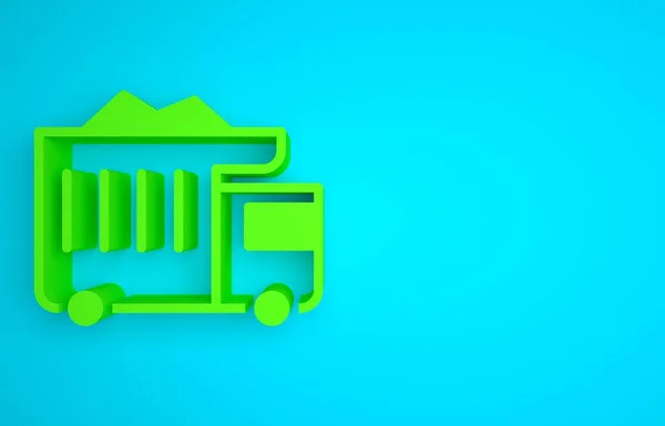 Green Large industrial mining dump truck icon isolated on blue background. Big car. Minimalism concept. 3D render illustration.