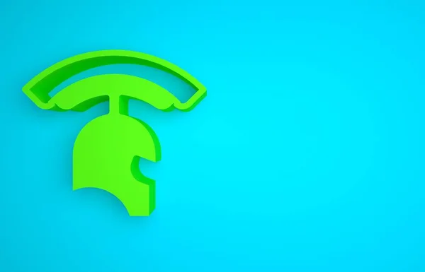 Green Roman army helmet icon isolated on blue background. Minimalism concept. 3D render illustration.