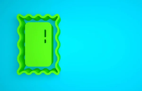 Green Big full length mirror for bedroom, shops, backstage icon isolated on blue background. Minimalism concept. 3D render illustration.