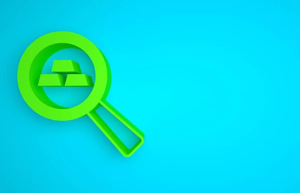 Green Gold bars icon isolated on blue background. Banking business concept. Minimalism concept. 3D render illustration.