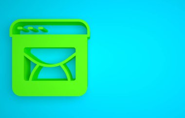 Green Mail and e-mail icon isolated on blue background. Envelope symbol e-mail. Email message sign. Minimalism concept. 3D render illustration.