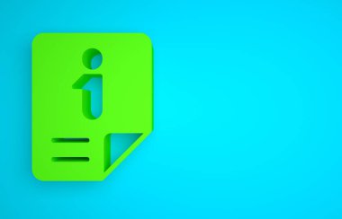 Green Information icon isolated on blue background. Minimalism concept. 3D render illustration.