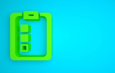 Green Online quiz, test, survey or checklist icon isolated on blue background. Exam list. E-education concept. Minimalism concept. 3D render illustration.