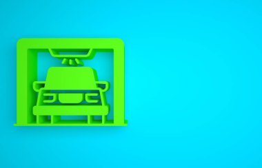 Green Car wash icon isolated on blue background. Carwash service and water cloud icon. Minimalism concept. 3D render illustration.