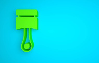 Green Engine piston icon isolated on blue background. Car engine piston sign. Minimalism concept. 3D render illustration.