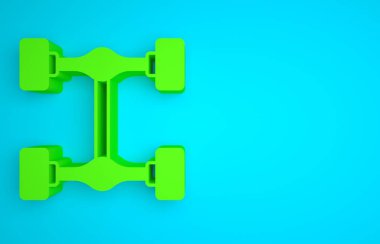 Green Chassis car icon isolated on blue background. Minimalism concept. 3D render illustration.