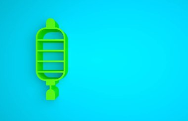 Green Chinese paper lantern icon isolated on blue background. Minimalism concept. 3D render illustration.