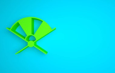 Green Traditional paper chinese or japanese folding fan icon isolated on blue background. Minimalism concept. 3D render illustration.