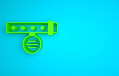Green Collar with name tag icon isolated on blue background. Simple supplies for domestic animal. Cat and dog care. Pet chains. Minimalism concept. 3D render illustration.