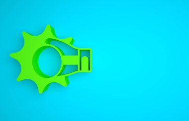 Green Punch in boxing glove icon isolated on blue background. Boxing gloves hitting together with explosive. Minimalism concept. 3D render illustration.