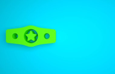 Green Boxing belt icon isolated on blue background. Belt boxing sport championship winner fight award. Minimalism concept. 3D render illustration.