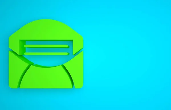 Green Mail and e-mail icon isolated on blue background. Envelope symbol e-mail. Email message sign. Minimalism concept. 3D render illustration.