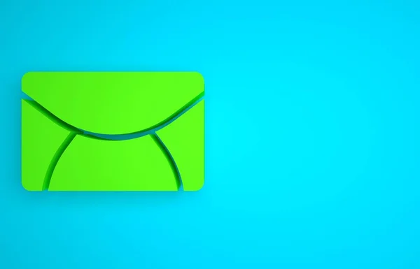 Green Mail and e-mail icon isolated on blue background. Envelope symbol e-mail. Email message sign. Minimalism concept. 3D render illustration.