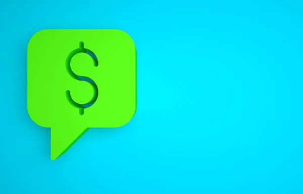 Green Paid support icon isolated on blue background.Speech bubble chat. Message icon. Communication or comment chat symbol. Minimalism concept. 3D render illustration.