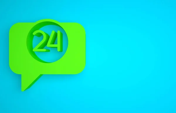 Green Telephone 24 hours support icon isolated on blue background. All-day customer support call-center. Full time call services. Minimalism concept. 3D render illustration.