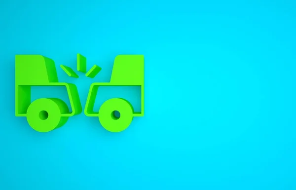 Green Car accident icon isolated on blue background. Auto accident involving two cars. Minimalism concept. 3D render illustration.