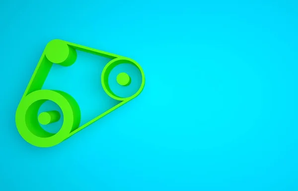 Green Timing belt kit icon isolated on blue background. Minimalism concept. 3D render illustration.
