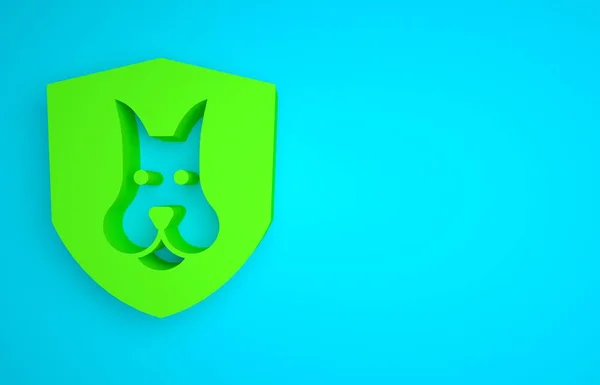 Green Animal health insurance icon isolated on blue background. Pet protection concept. Dog or cat paw print. Minimalism concept. 3D render illustration.