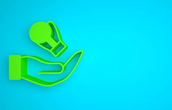 Green Boxing glove icon isolated on blue background. Minimalism concept. 3D render illustration.