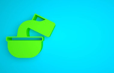 Green Saucepan icon isolated on blue background. Cooking pot. Boil or stew food symbol. Minimalism concept. 3D render illustration .