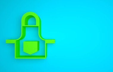 Green Kitchen apron icon isolated on blue background. Chef uniform for cooking. Minimalism concept. 3D render illustration .