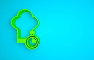 Green Chef hat icon isolated on blue background. Cooking symbol. Cooks hat. Minimalism concept. 3D render illustration .