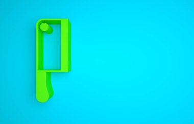 Green Meat chopper icon isolated on blue background. Kitchen knife for meat. Butcher knife. Minimalism concept. 3D render illustration .