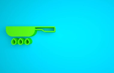 Green Frying pan icon isolated on blue background. Fry or roast food symbol. Minimalism concept. 3D render illustration .